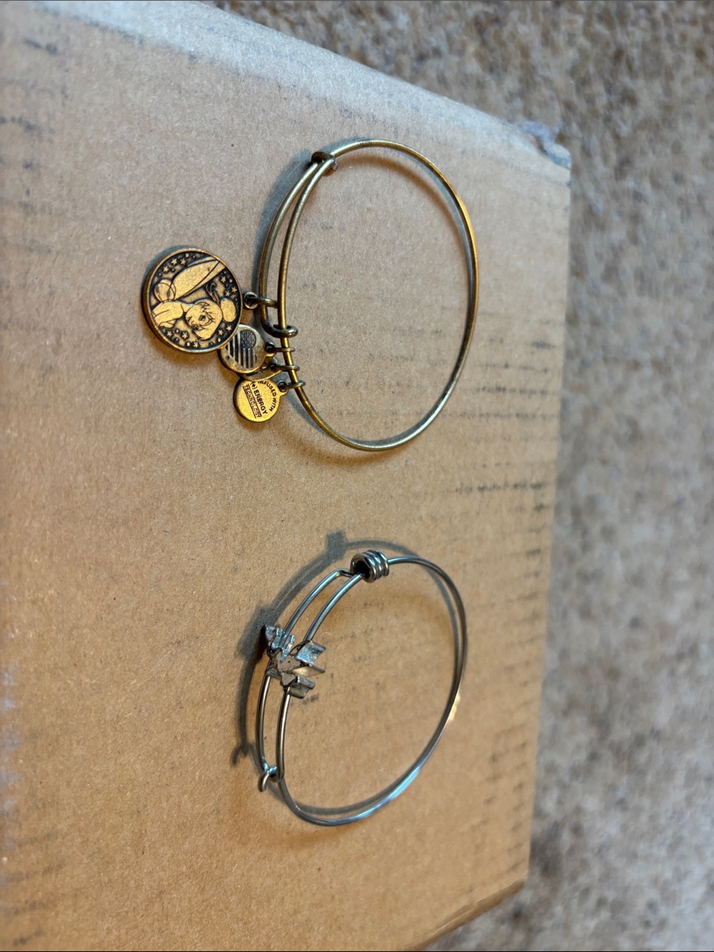 Alex and Ani Gold Saint Charm and Silver Butterfly Adjustable Bangles (Set of 2)